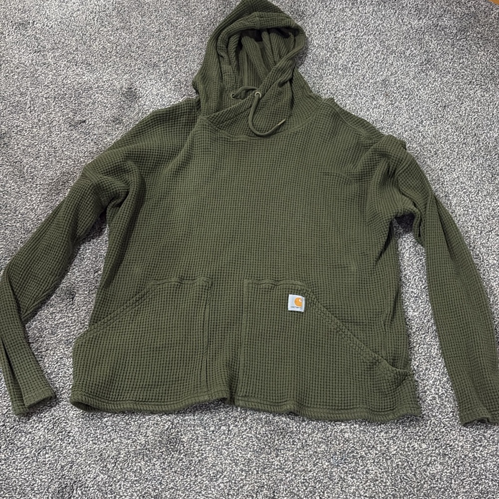 Carhartt Olive Green Waffle-Knit Hooded Pullover